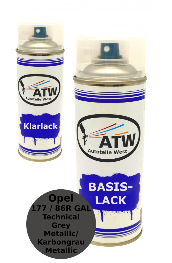 Autolack für Opel 177 / 86R GAL Technical Grey Metallic / Karbongrau Metallic +400ml Klarlack Set